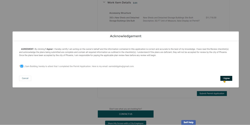 SHAPE PHX sample acknowledgement and certification screen