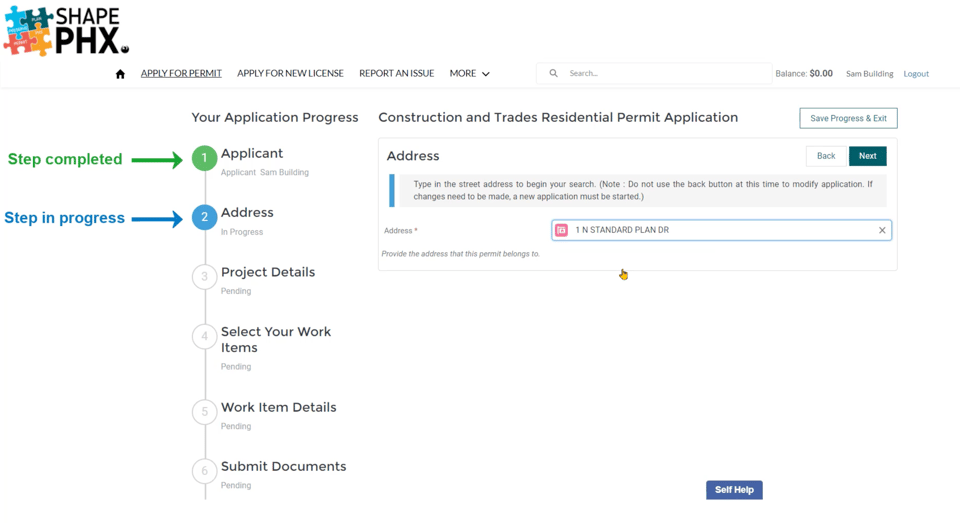 SHAPE PHX sample address search and confirmation screen