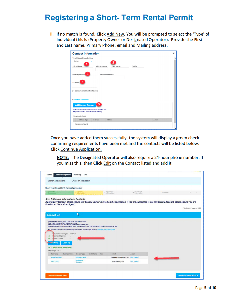 City of San Antonio BuildSA guide showing the Add Contact workflow